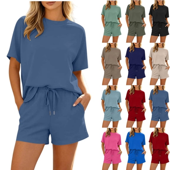 FRSASU 2 Piece Pajamas Set for Women Short Sleeve Shirt with Shorts Sleepwear Set Comfy Loungewear Pj Sets Wine