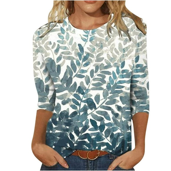 YanHoo 3/4 Sleeve Tee Shirts for Women 3/4 Sleeve Dressy Casual Party Top 3/4 Length Sleeve Womens Crewneck Tops Clearance Plus Size Tunic Tops for Women 3/4 Sleeve,Army Green,XL