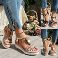 thumbnail image 6 of Owl Platform Dressy Sandals for Women 2025 Boho Rhinestones Open Toe Wedge Mid Heel Dress Sandals, 6 of 8