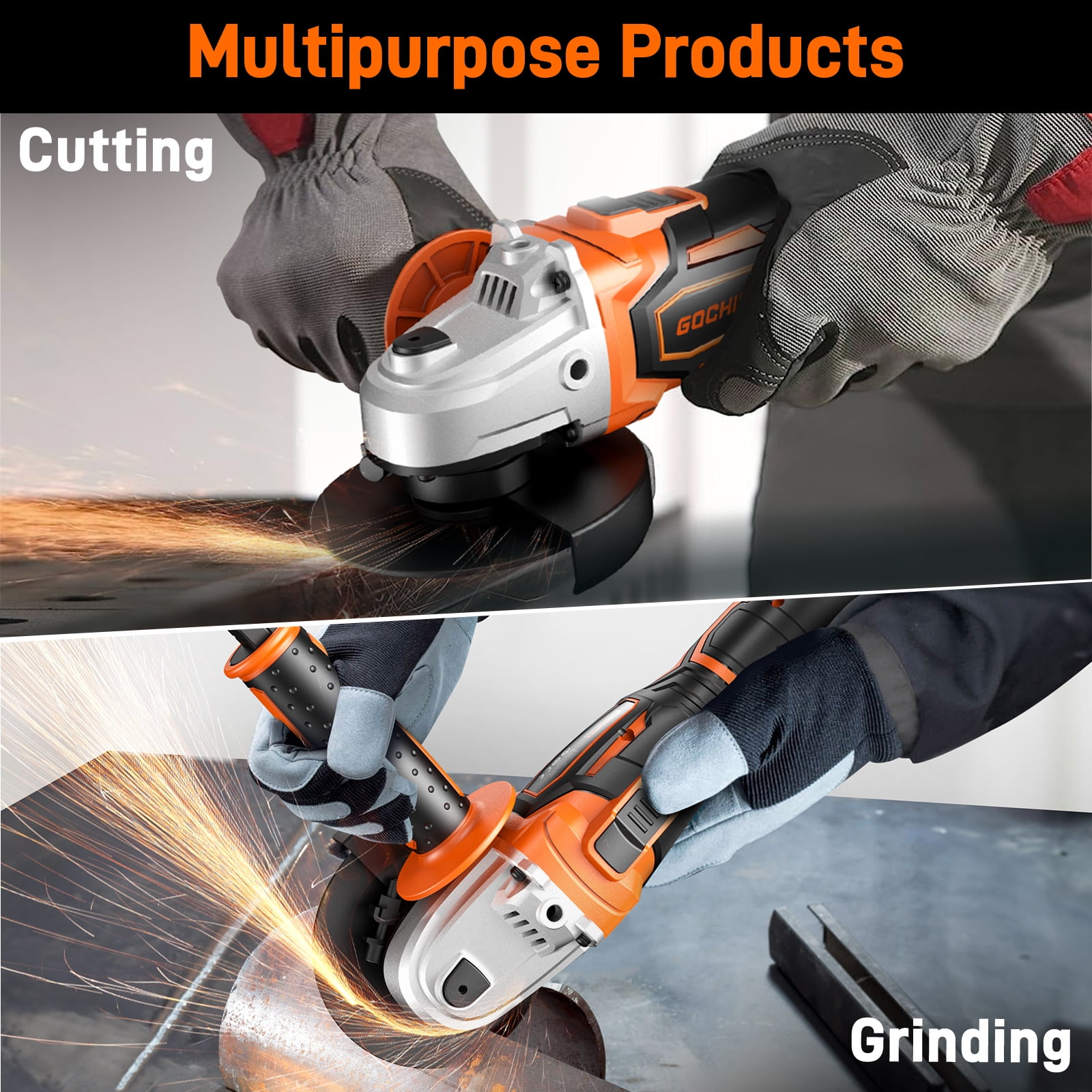 GOCHIFIX 20V Cordless Angle Grinder Kit with 4.0Ah Battery, 8000RPM Brushless Motor, 4-1/2 inch Portable Cut off Power Tool for Grinding Cutting and Polishing, Ergonomic 3-Position Auxiliary Handle