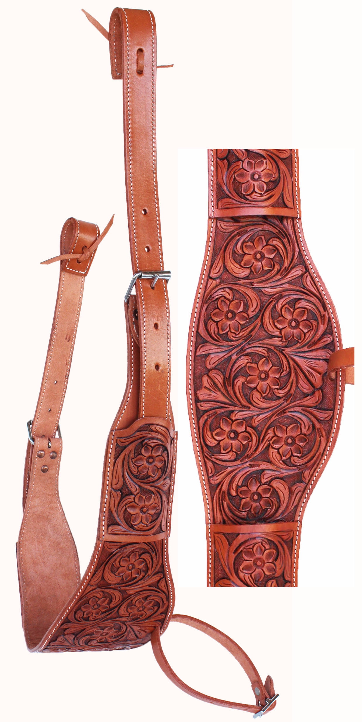 WESTERN RODEO BACK CINCH TOOLED LEATHER HORSE SADDLE REAR GIRTH BARREL TRAIL 