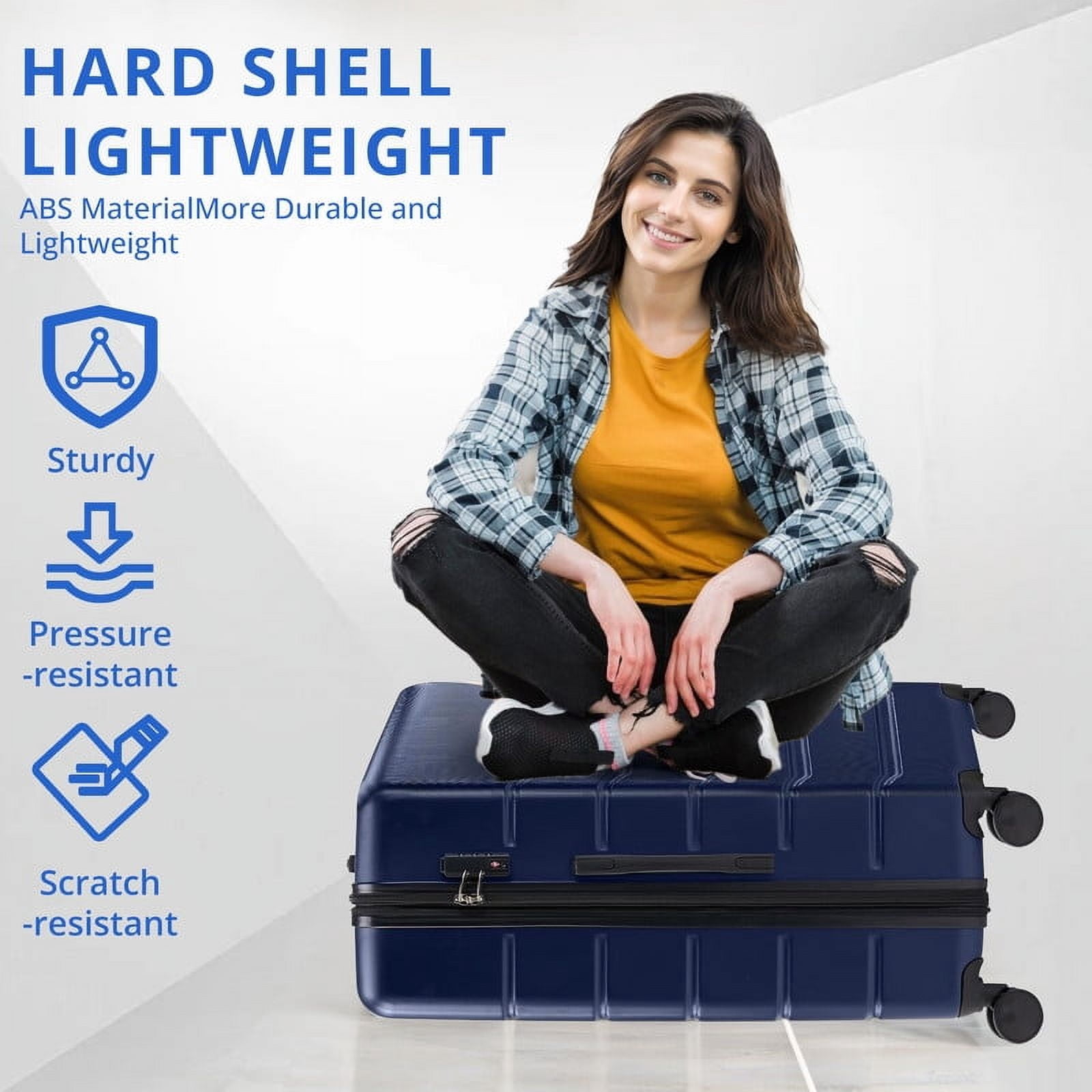TINKLE WELL 3-Piece Hardshell Suitcase Sets, 20"+24"+28" Lightweight Expandable Carry on Luggage, TSA Lock Hard Shell Luggage with 360° Smooth Spinner Wheels, Family friendly, Blue