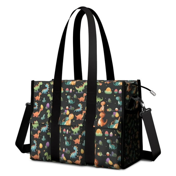 Teacher Tote Bag,Colorful Dinosaurs Eggs Pattern Teacher Utility Tote Bag,Large Work Tote Bags for Women with Multiple Pockets,Top Zipper Closure,13.8x10.6x6.7 Inch