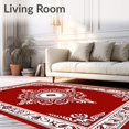 thumbnail image 2 of ODIKA 8'x10' Machine Washable Non-Slip Area Rug, Ornate Medallion Palace Tapestry with Intricate Border Scrollwork High Traffic Rug with Pad, Red, 665749, 2 of 8
