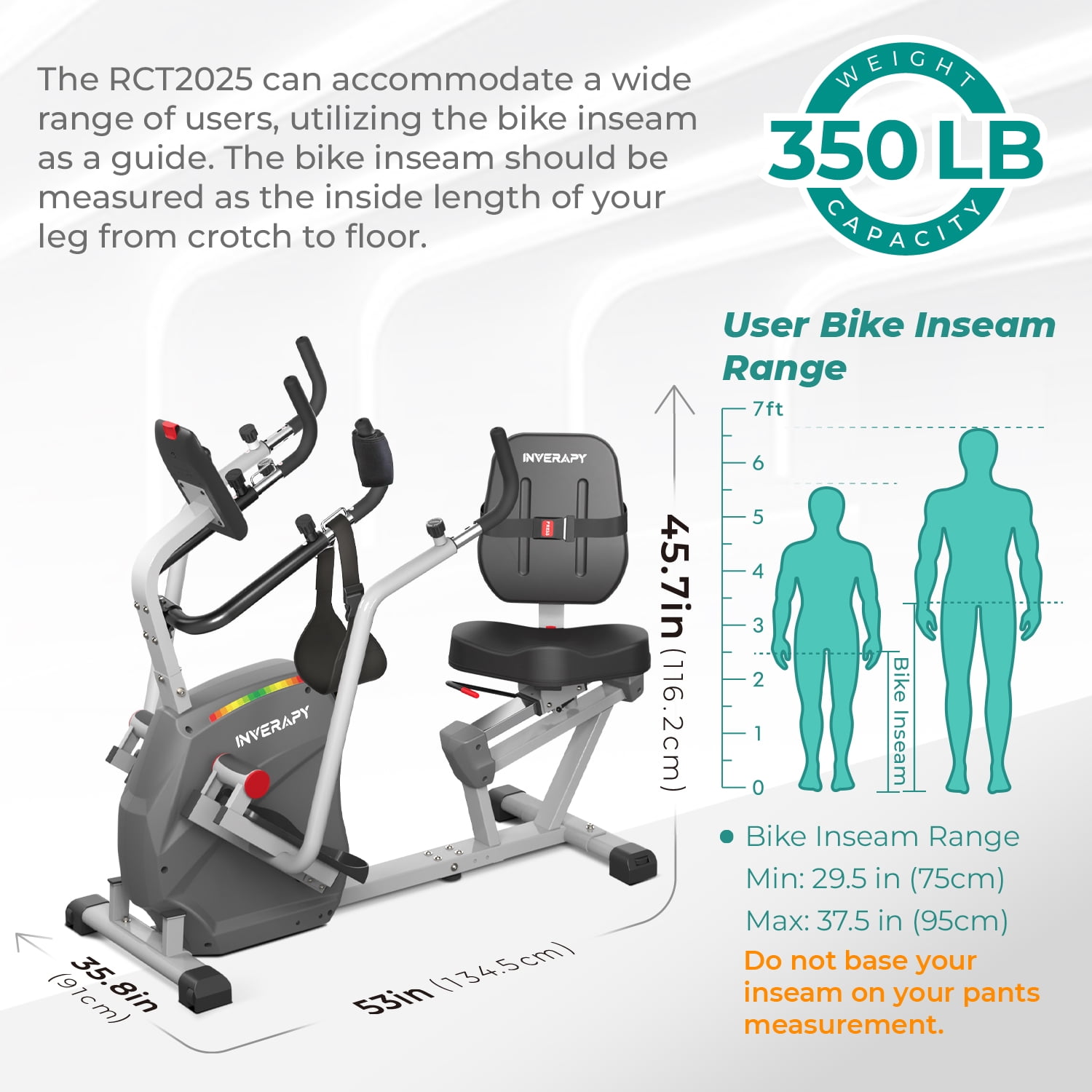 Inverapy RCT2025 Recumbent Cross Trainer with Swivel Seat, Gray, for Leg and Hip Injuries