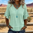 thumbnail image 5 of longantii Linen Shirts for Women V Neck Casual Cute Oversized Shirt Loose Basic Holiday Summer Tops Boho Beach Vintage Tshirts Green M, 5 of 6
