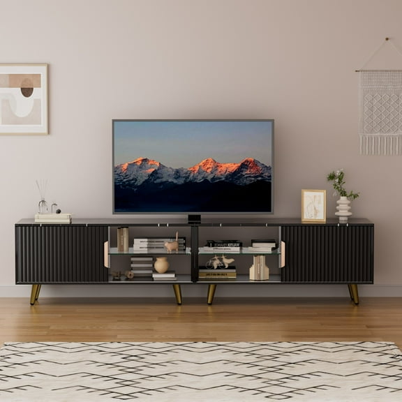79 Inch Led TV Stand for 80/75 Inch TV, Modern Black Entertainment Center