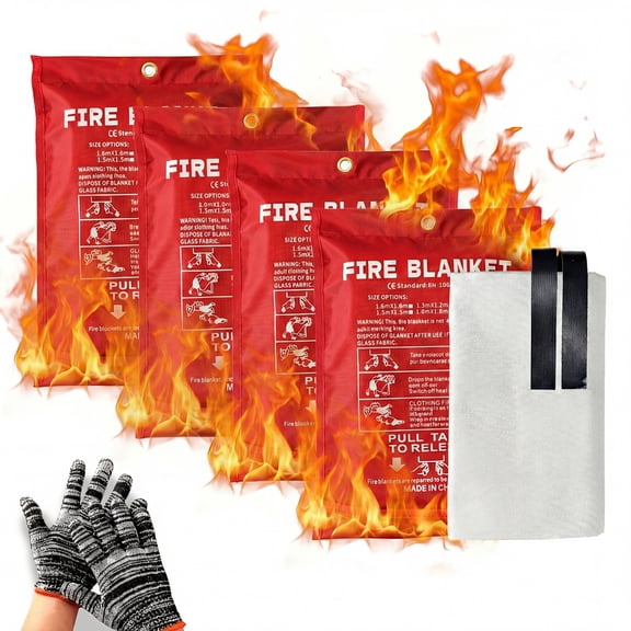 Yuyongr Emergency Fire Blanket 4pcs, 39x39in Fiberglass Fire Blanket for Emergency Home Kitchen Camping Grill Car Office