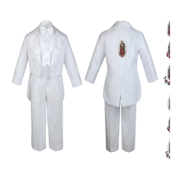 Baby Boy Christening Baptism Formal White Tail Suit Silver Maria on Back Sm-20