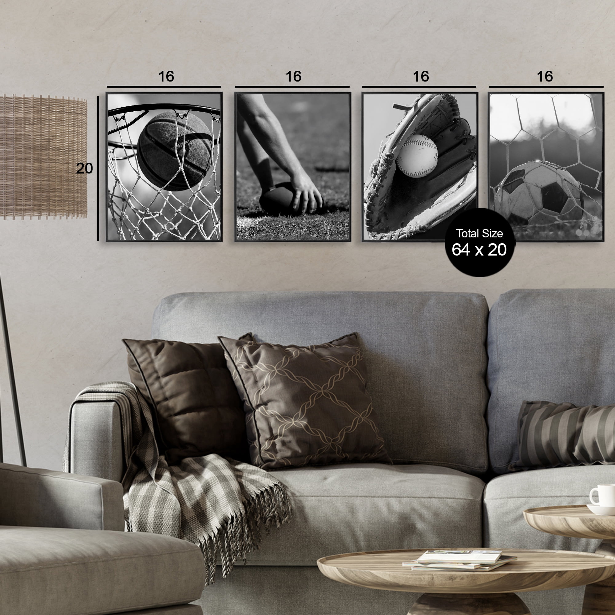 Stupell Industries Athletic Sports In Action 4 Piece Black Framed Giclee Art Set, design by Marcus Prime