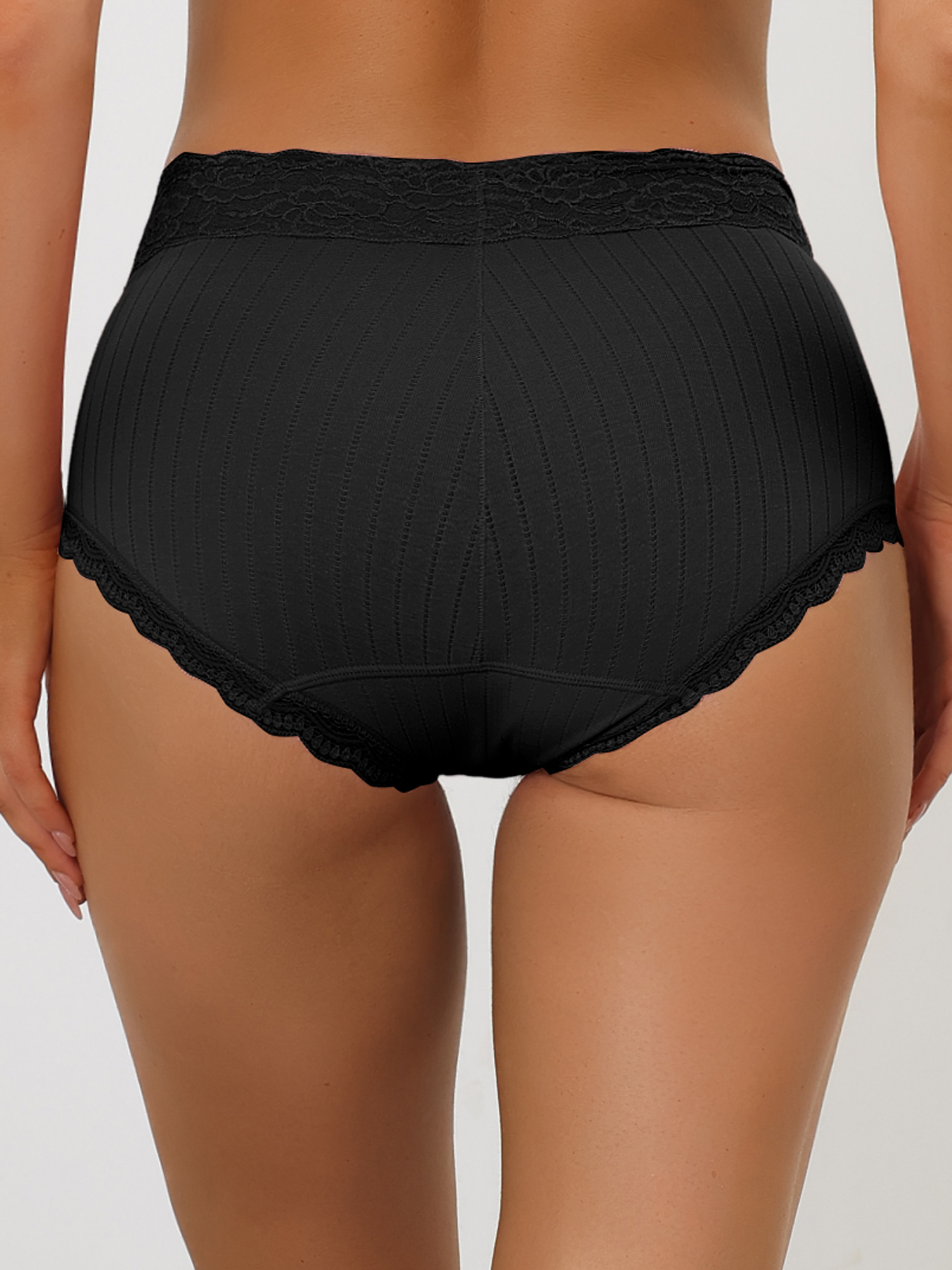 Unique Bargains Women's Tummy Control Lace Trim Ribbed Soft Underwear XL Black