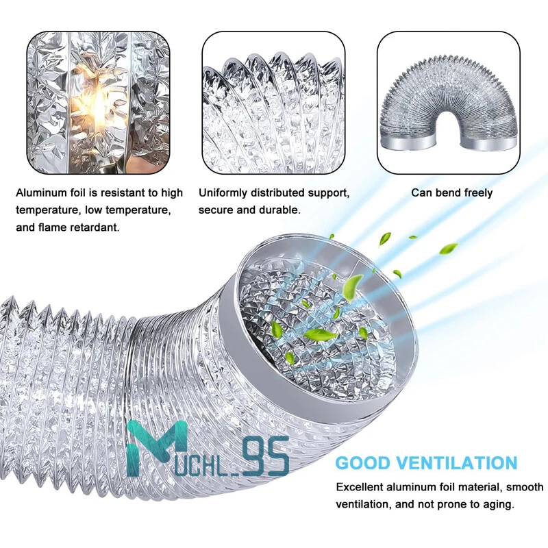 4"In 8 Ft Universal Aluminum Flexible Dryer Vent Hose Air Ducting Non-Insulated