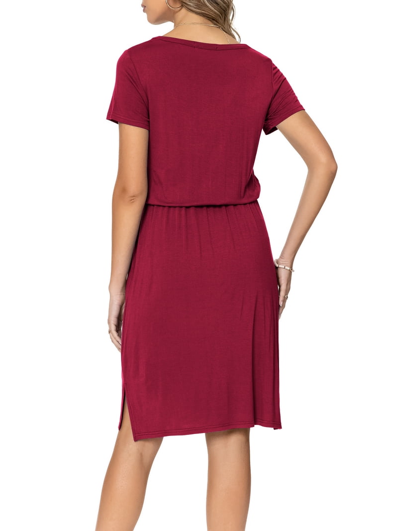 CALIPESSA Women's Summer Solid Casual Midi Dress with Elastic Waist and  Short Sleeves - Walmart.com