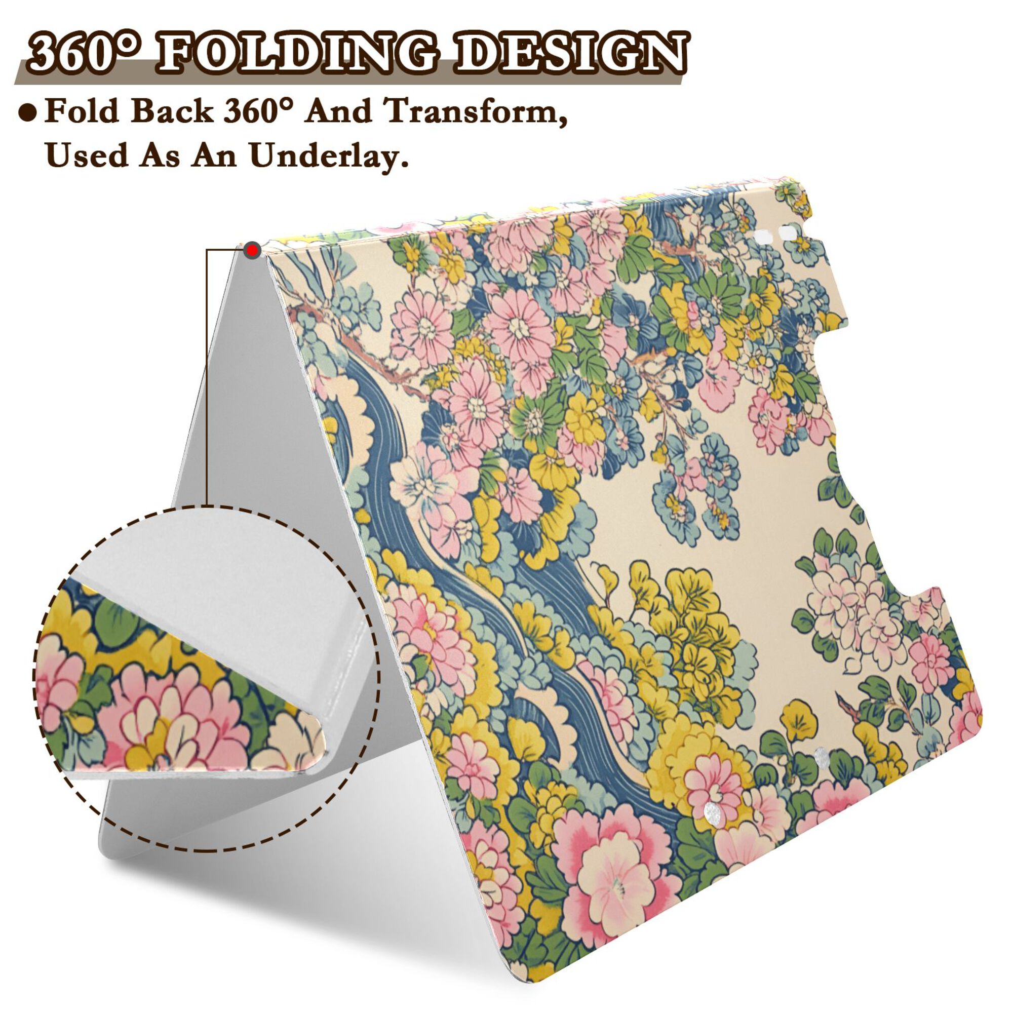 FORMRS A4 Clipboard Folder with Pen Holder Horizontal Foldable School Office Binder, Pink Floral Wave