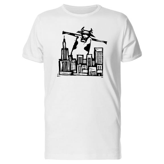 Huge Cow Attacking City T-Shirt Men -Image by Shutterstock, Male 4X-Large