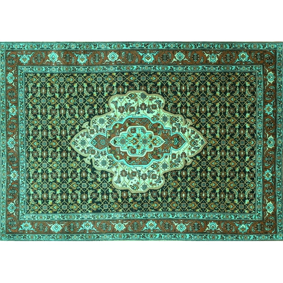 Ahgly Company Indoor Rectangle Medallion Turquoise Blue Traditional Area Rugs, 3' x 5'