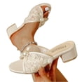 thumbnail image 5 of Open Toe Pearl High-Heeled Sandals For Women Lace Pearl Applique Block Heel Slide Sandals Floral Embroidery Mules Comfortable Chunky Heel Summer Shoes Dress Evening Bride Shoes 2026, 5 of 7