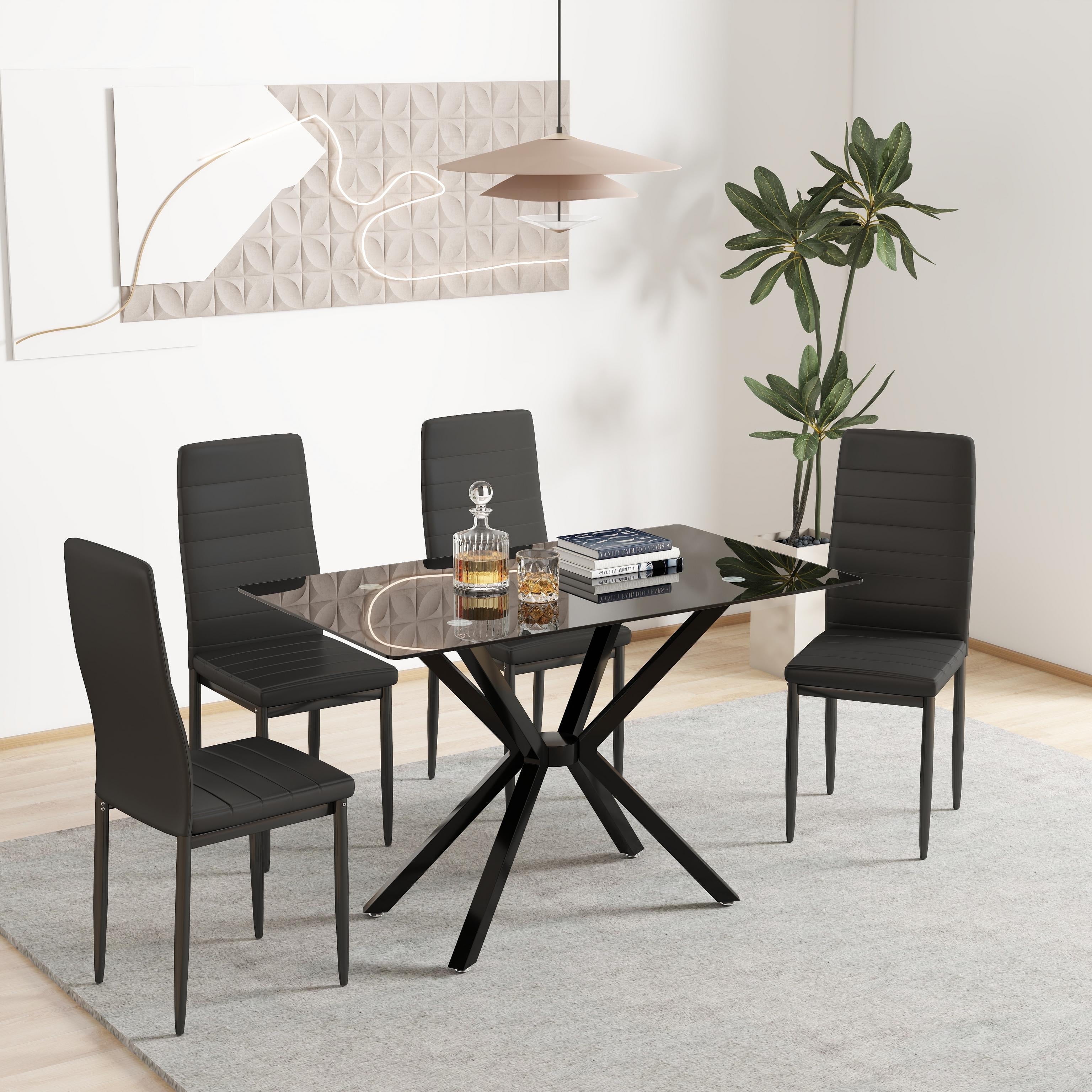 Holaki 47.24'' Rectangular Tempered Glass Dining Table for Dining Room, Living Room, Office