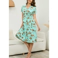 thumbnail image 3 of Surplice Neck Short Sleeve Floral Dress for Women Knee Length Green Small, 3 of 4