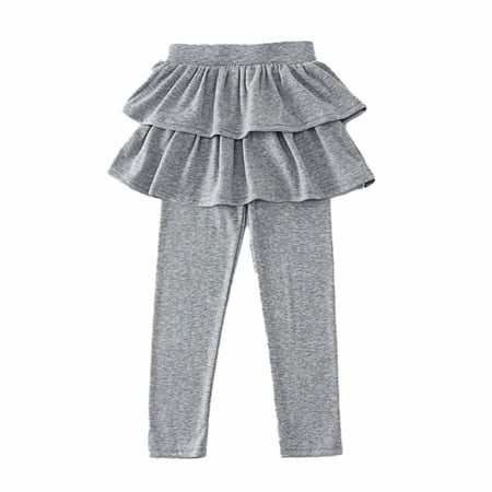 

kpmatpey Toddler Girls Leggings with Skirt 2 in 1 Ruffle Layer Skirts Pants for Kids Straight Leg Solid Color Pant