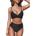 thumbnail image 1 of Conjunto de bikini de cintura alta trenzado para mujer, traje de baño elegante de 2 piezas con cuello en V, 1 of 5