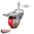 thumbnail image 2 of 3 Inch Red Polyurethane Swivel 3/8 Inch Stem Caster with Total Lock Brake SCC, 2 of 2
