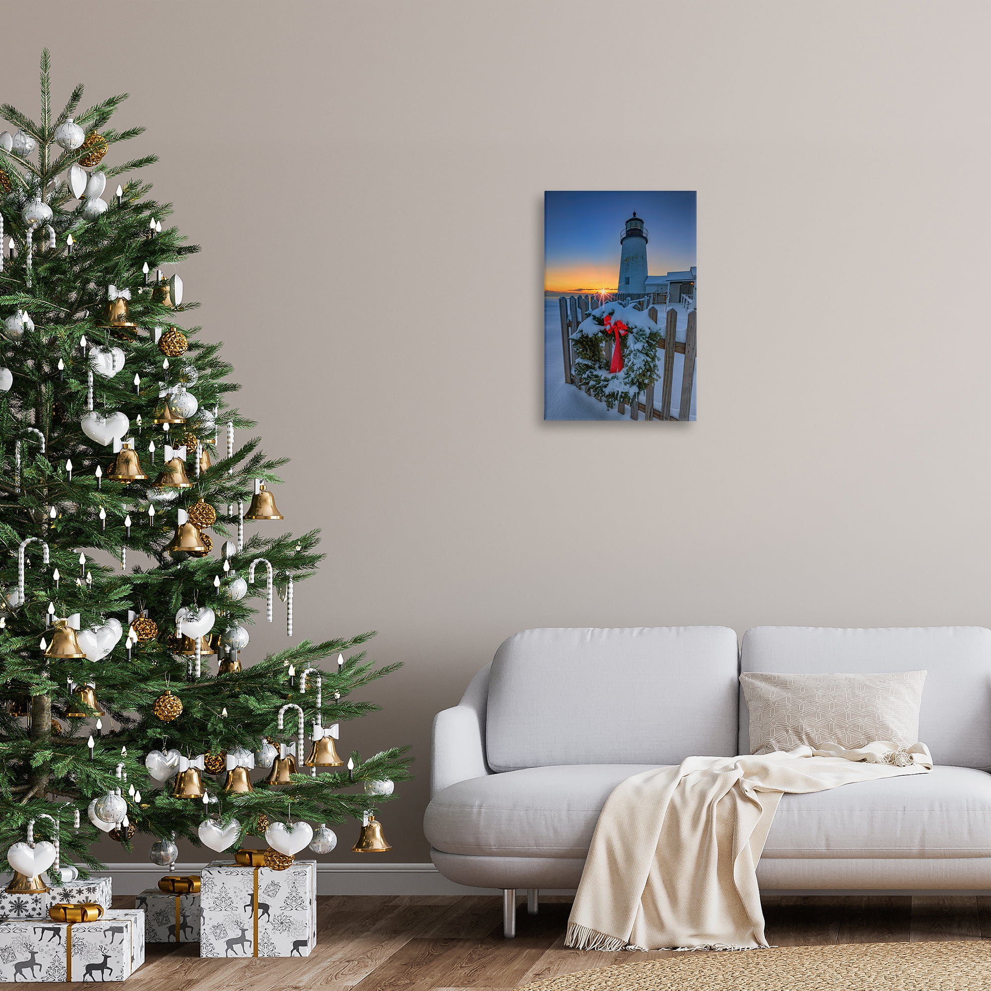 Stupell Industries Christmas Beach Lifehouse Holiday Painting Gallery Wrapped Canvas Art Prints Wall Art, 16 x 24