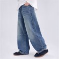 thumbnail image 4 of NIEWTR Big Kids' Cargo Pants, Wide Leg Denim Pants with Elastic Waist for Boys and Girls, Spring Fall Youth Trousers, 4 of 5