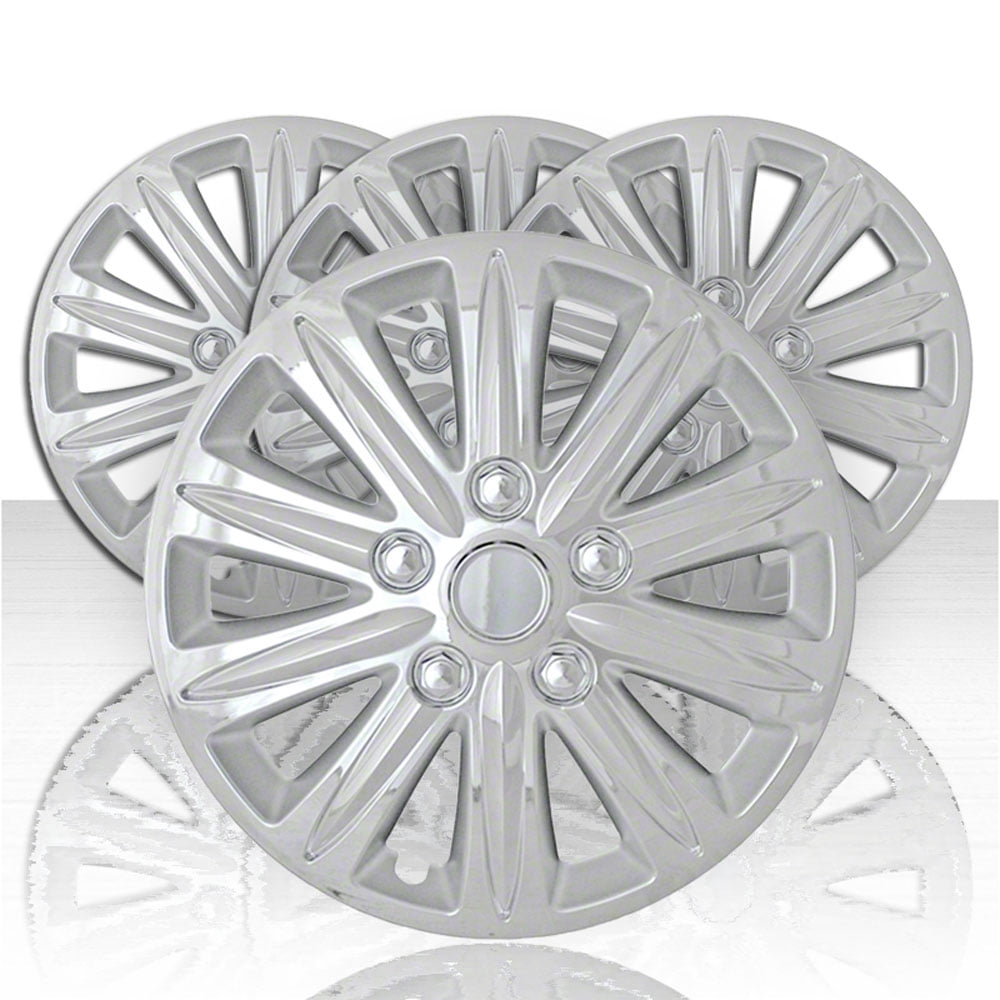 Set of Four 15" Chrome ABS 10 Spoke Hubcap Wheel Covers (Push-on)