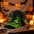 thumbnail image 6 of Gothic Flame Baseball Cap, Adjustable Curved Bill Hat, Spooky Party Accessory for Men Women, Black Fire Embroidered Cap, Alternative Streetwear​, Green, 6 of 6
