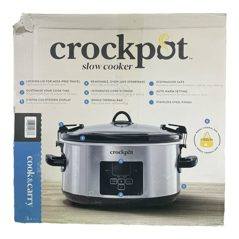 Crock-Pot 7 Quart Portable Programmable Slow Cooker with Timer and Locking  Lid, Stainless Steel