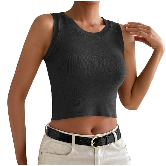 UYISJ Women's Racerback Tank Top Basic Crewneck Sleeveless Ribbed Knit Fitted Crop Tunic Tops