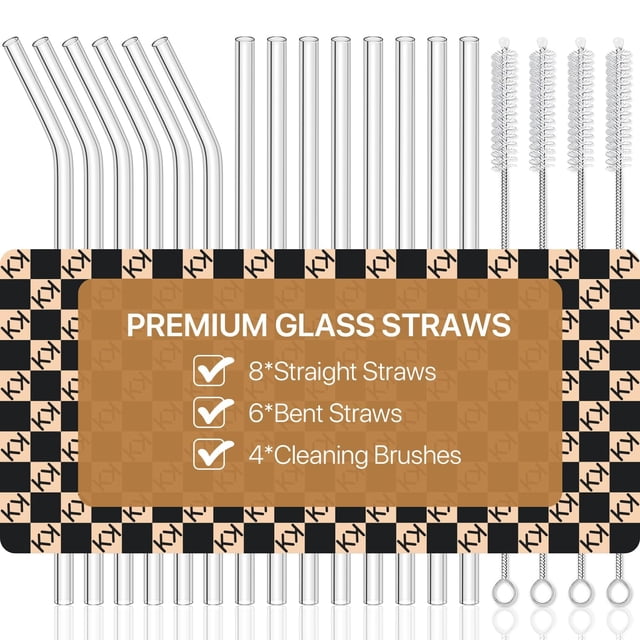 Juego de Popotes de Vidrio KALLAX Reutilizables Transparentes, Paquete de 18, 21.5 cm x 10 mm