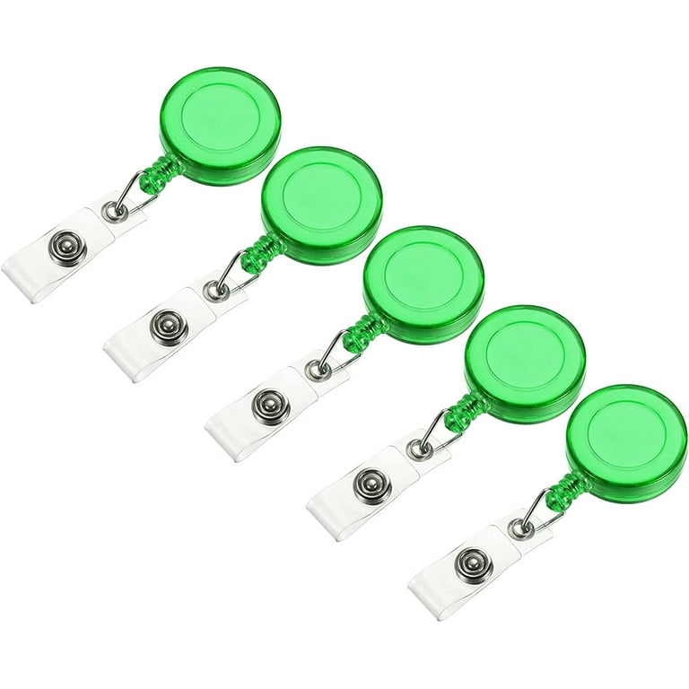 Retractable Badge Holder Reel Round with Metal Clip and Clear PVC Strap for  ID Card, Clear Grass Green 20 Pack