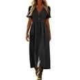 thumbnail image 2 of Inverlee Women's Cotton Linen Long Sleeve Dress Casual Notch V Neck Button up Midi Dresses Summer Trendy Solid Loose Sundress for Beach, 2 of 7