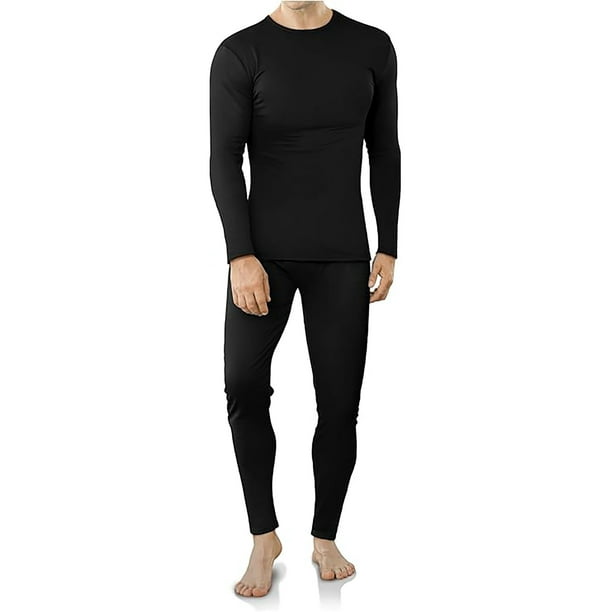 NevEND Ropa Interior Térmica de Microfibra Suave con Forro Polar para Hombre, Conjunto de Cuello Redondo, Capa Base Cálida de Invierno, Parte Superior E Inferior, Color Negro (S-2XL)