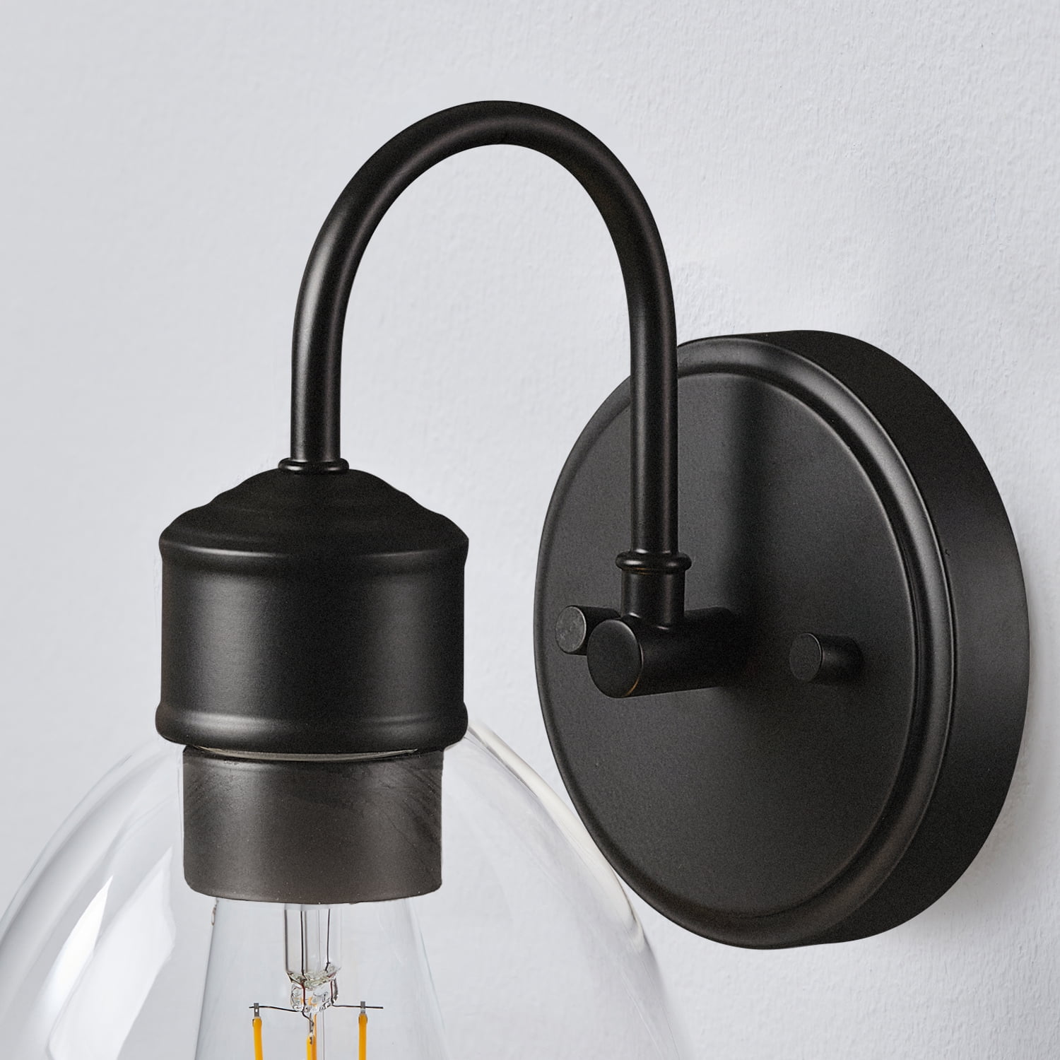 Better Homes & Gardens Indoor 1-Light Matte Black Wall Sconce, Clear Glass Shade, LED Bulb Included