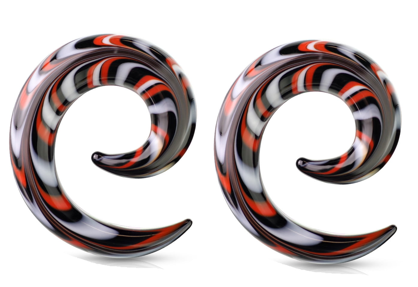 Pair of Red Black Glass Ear Plugs Tapers Spirals Horseshoes Tapers Gauges size=00g (10 mm