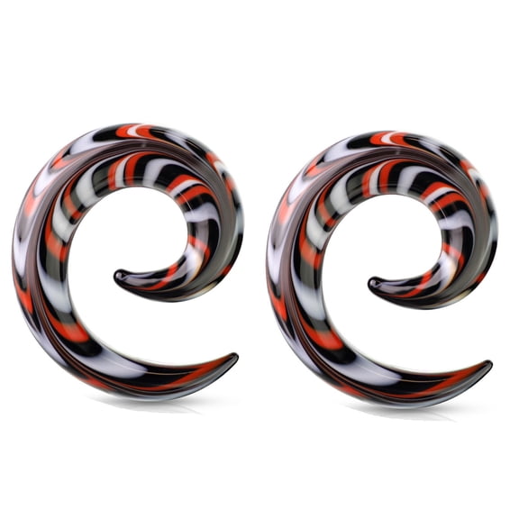 Pair of Red Black Glass Ear Plugs Tapers Spirals Horseshoes Tapers Gauges - size=0g (8 mm)