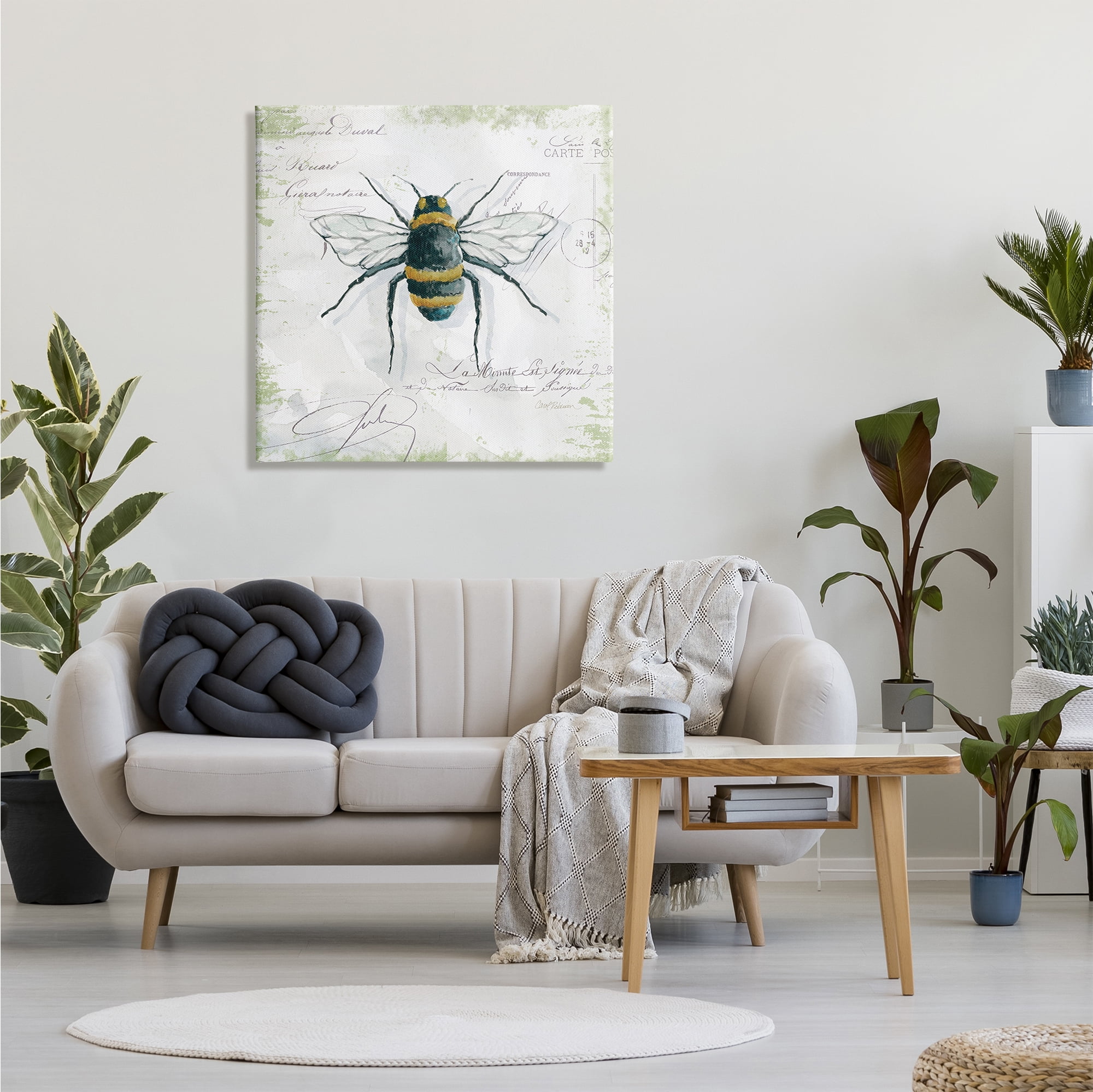 Stupell Industries Quaint Honey Bee Insect over Vintage Postal Card, 30 x 30, Design by Carol Robinson