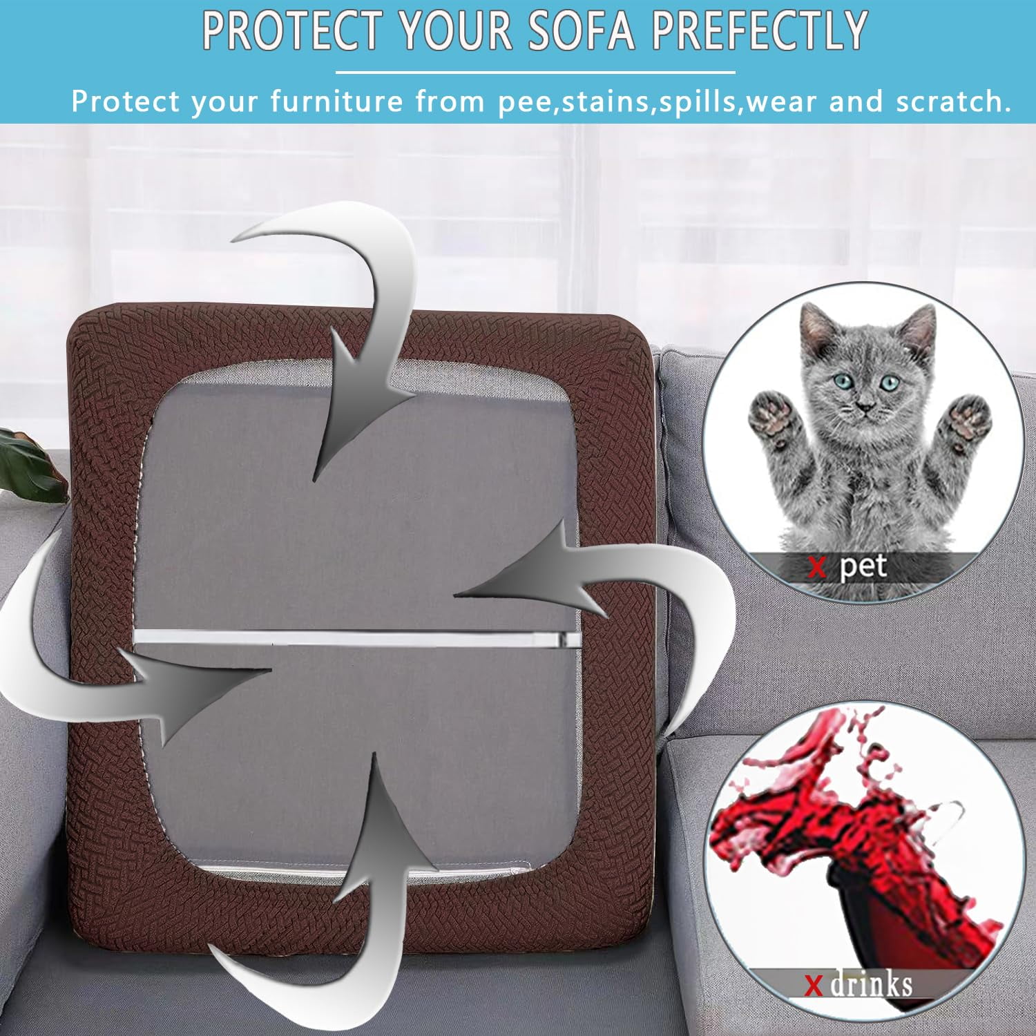 Outdoor Waterproof Couch Cushion Covers, Stretch Individual Patio Chair Cushion Outdoor Seat Cushion Pad