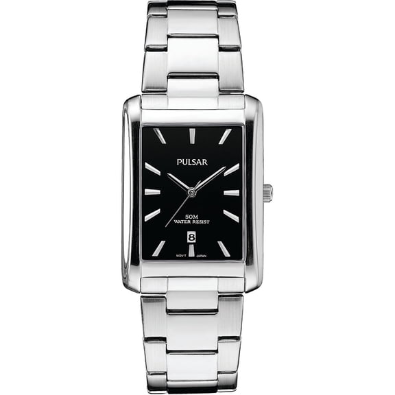 Pulsar Pg8267 Unisex Silver Stainless Steel Band Black Quartz Dial Watch