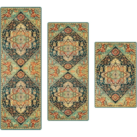 Boho Kitchen Mats for Floor 3 Piece Set,Runner Farmhouse Rubber Kitchen Mats for Floor Non Slip Machine Washable,Bohemian Kitchen mats,Thin Boho Kitchen Rug,tapetes para cocina