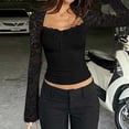 thumbnail image 6 of ClodeEU Women's Square Neck Long Sleeve Top with Lace Patchwork ,Casual Solid Color Slim Fit Blouse Black,Women's Plus L, 6 of 6