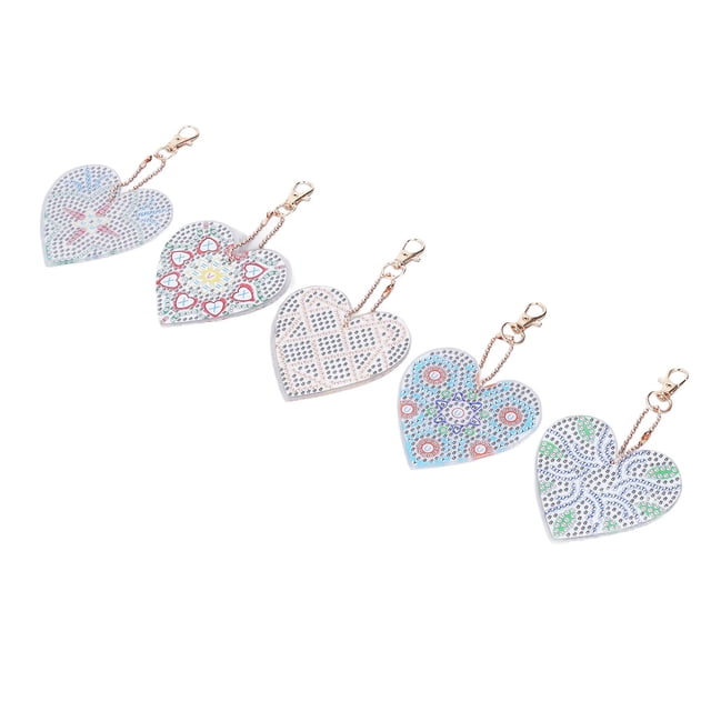 Llavero con pintura de diamantes de imitación, 5 juegos de diamantes de imitación con forma de corazón para hacer uno mismo, kit de llavero con pintura de diamantes de