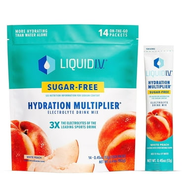Liquid I.V. Sugar-Free Hydration Multiplier - White Peach – Powder Packets | Electrolyte Drink Mix | Easy Open Single-Serving Stick | Non-GMO | 14 Sticks