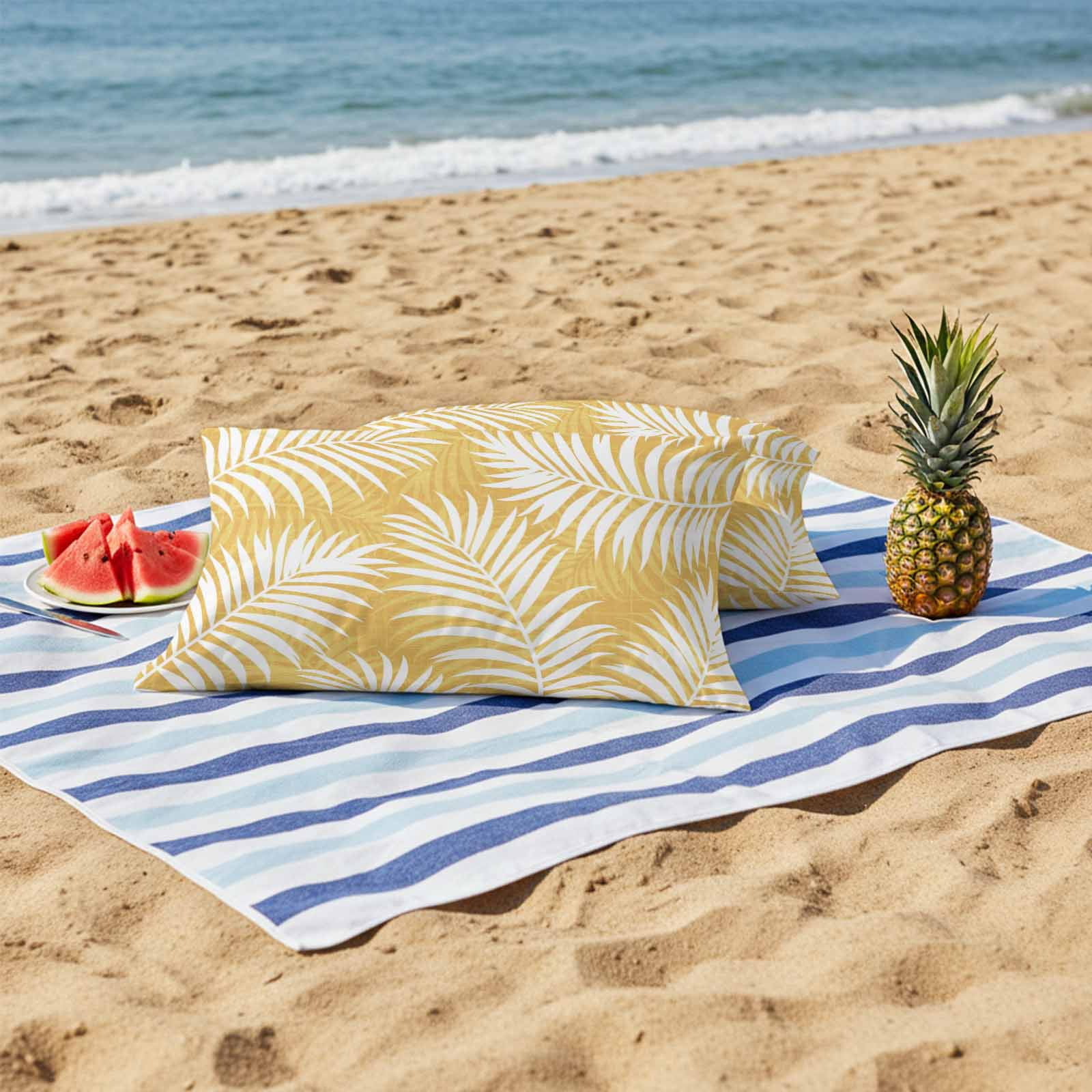 Outdoor Waterproof Throw Pillow Covers Set of 2 Summer Palm Leaves Decorative Pillowcases Lumbar Outdoor Pillows Cushion Case 20x12 Inch Yellow Tropical Leaf Plant Patio Pillows for Couch Sofa Bed