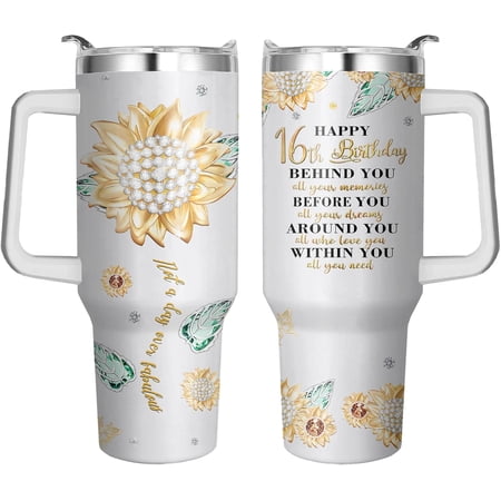 16 Year Old Girl Birthday Gift Ideas 40oz Tumbler with Handle & Straw, Sweet 16 Cups Gift for 16 Year Old Girl, 16th Birthday Gifts for Girls, Stainless Steel Mug Sweet 16 Gifts for Girls