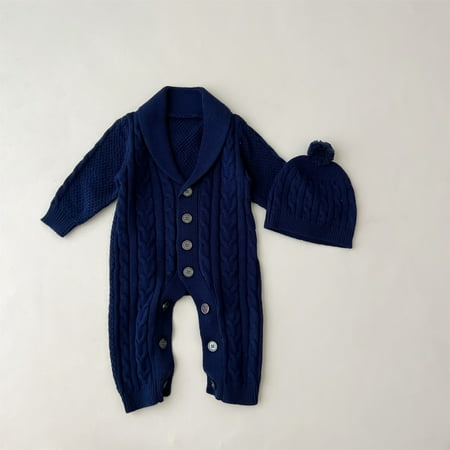 

Hunpta Babys Girls Boys Knit Sweater Solid Spring Winter Long Sleeve Romper Jumpsuit Hat Clothes