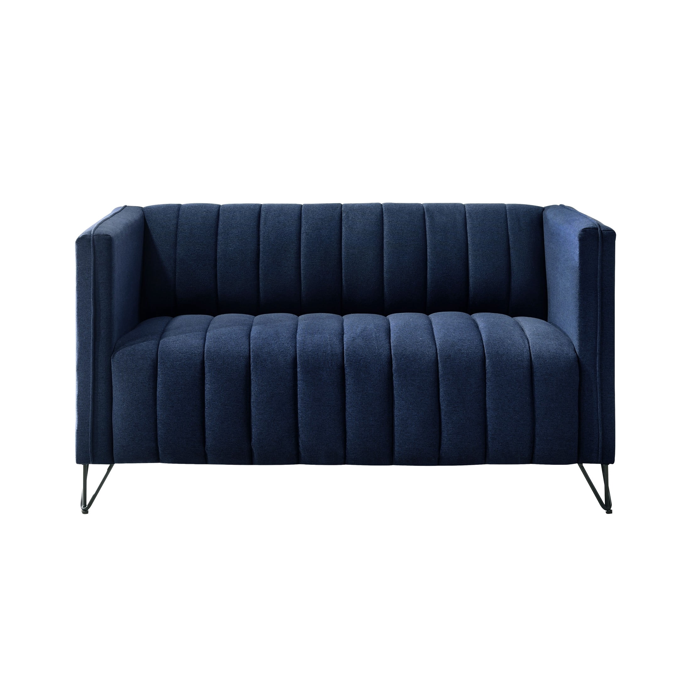 Home Design Kurtis 2-Piece Living Room Set with Square Arm Loveseat and Sofa, Channel-Tufted Upholstery, Blue